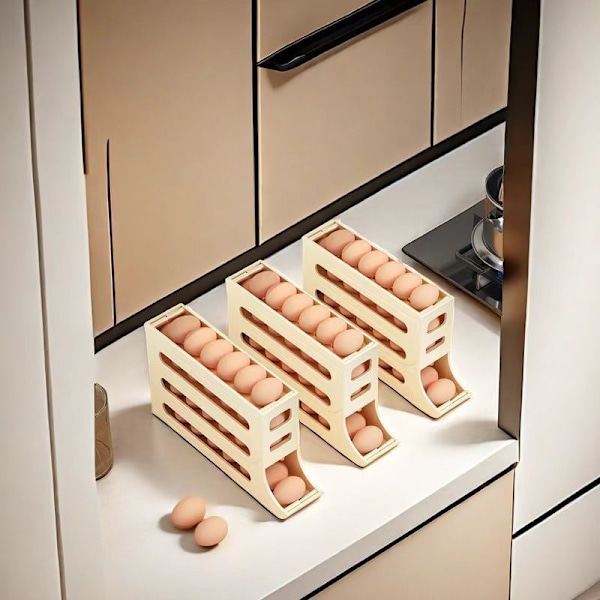 2 st Rullande Äggställ - Bärbar fyrnivås äggdispenser för kök och bänkyta, stor kapacitet äggbehållare white 2pcs