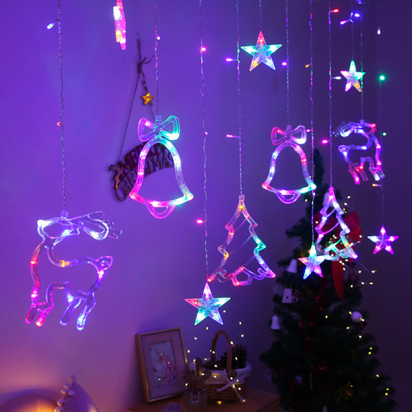 LED-gardinlys Juleferierom Ornamental festonglampe Creative Deer Bell juletre White Christmas Plug-in type