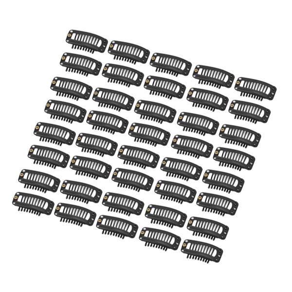40 st Wig Clip Set Rostfritt Stål DIY 9 Tänder Snap Comb Hårförlängningsklämmor Tillbehör 1.3 tum Svart