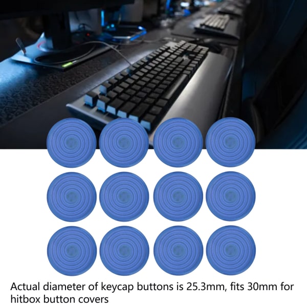 12 stk Arcade-knappdeksler - Erstatning for mekaniske trykknappdeksler for Kailh, Cherry, TTC, Akko, Glorious-brytere - Blå