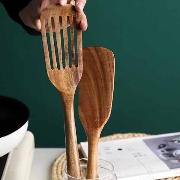 31 cm Lang Tre Spatel Multifunksjonell Slitesterk Tre Matlaging Rør Paddel Turner Matlaging Redskap