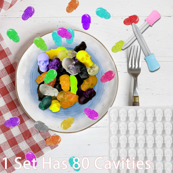 Silikonform for Gummy Skull Candy, Gele, Isbiter Brun