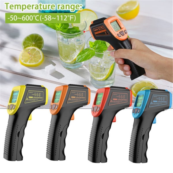 Beröringsfri LCD IR Infraröd digital temperaturtermometer Orange