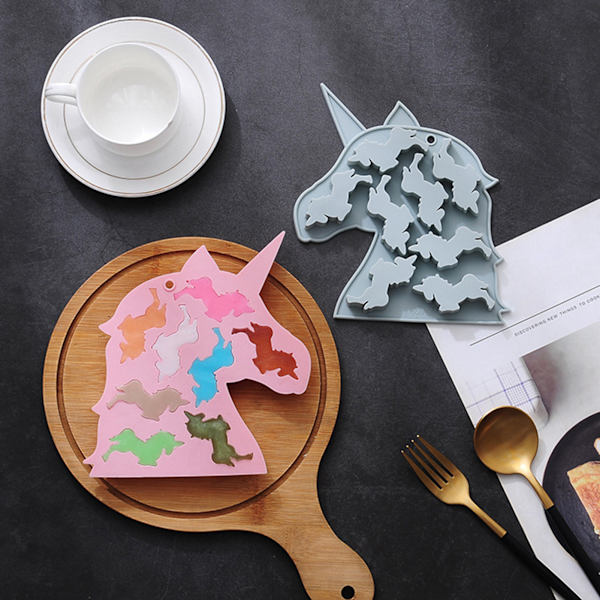 8 Enhjørning Pony Silikon Chokolade Slik Form Blå