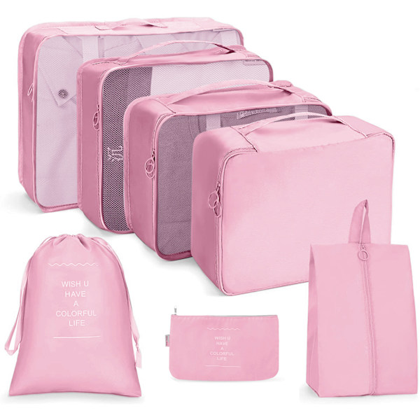 7 stk. rejseopbevaringsposer Pink