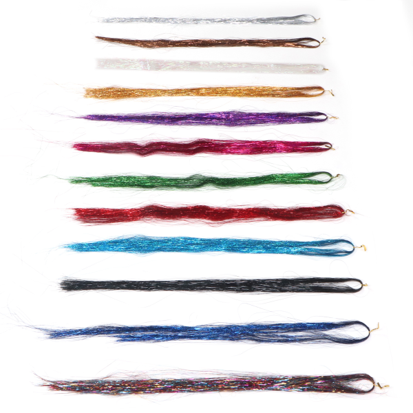 12st Hår Tinsel Strands Kit Glitter Färgglad Silk Set med virknål