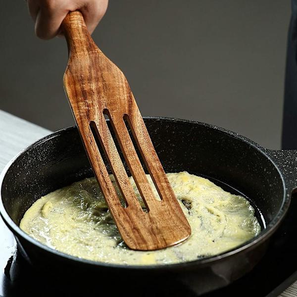 31 cm Lang Tre Spatel Multifunksjonell Slitesterk Tre Matlaging Rør Paddel Turner Matlaging Redskap