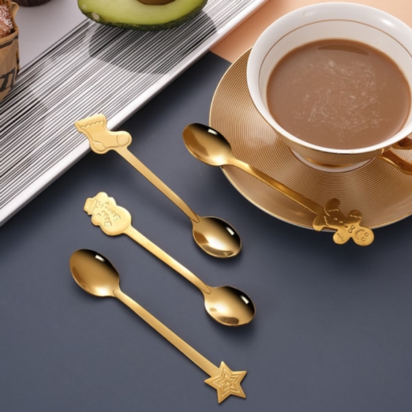 Juleskje 4-delers rustfri stålskje Juleservicesett Kaffe Te Dessertsuppe røreskje