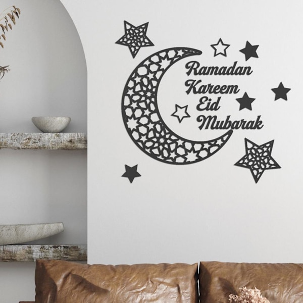 Ramadan Halvmåne Akryl Speil Klistremerke 3D Selvklebende Veggklistremerke for Dører Vinduer Skap