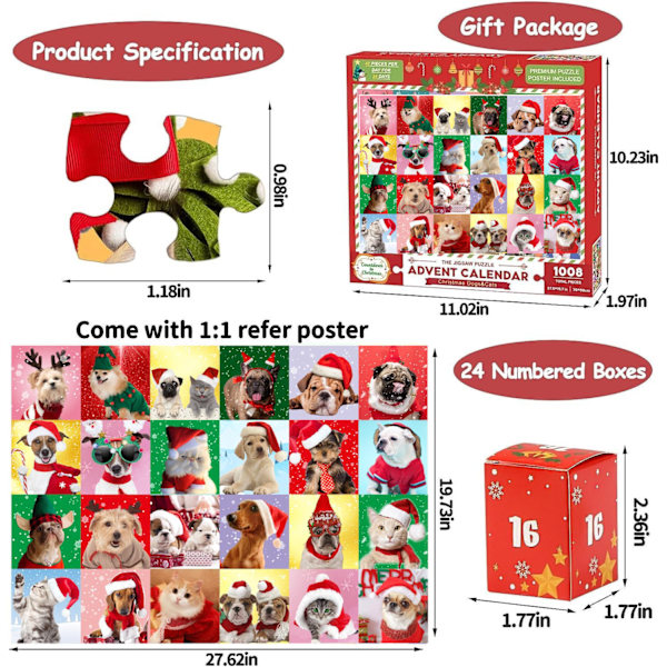 1008 Palan Joulukalenteri Laskuri Puzzle 24 Pientä Ruudukkoa Adventtikalenteri Pojille ja Tytöille Joululahja A