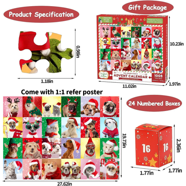 1008 Palan Joulukalenteri Laskuri Puzzle 24 Pientä Ruudukkoa Adventtikalenteri Pojille ja Tytöille Joululahja C