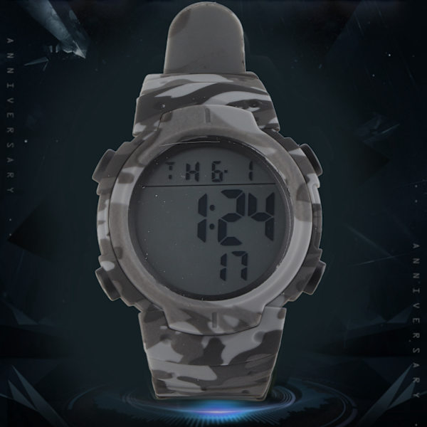 Digitalt Display Mænd Sports Elektronisk Ur Vandafvisende Multifunktionel Udendørs Natlys Sportsur Camouflage Grå