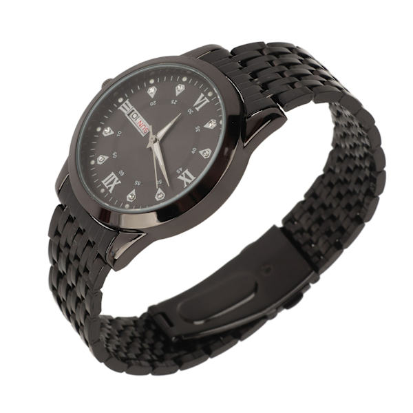 Armbandsur för Män Kvarts Dag Datum Vattentät Casual Lyx Luminous Mode Klänning Klocka med Legering Armband för Affärer Svart