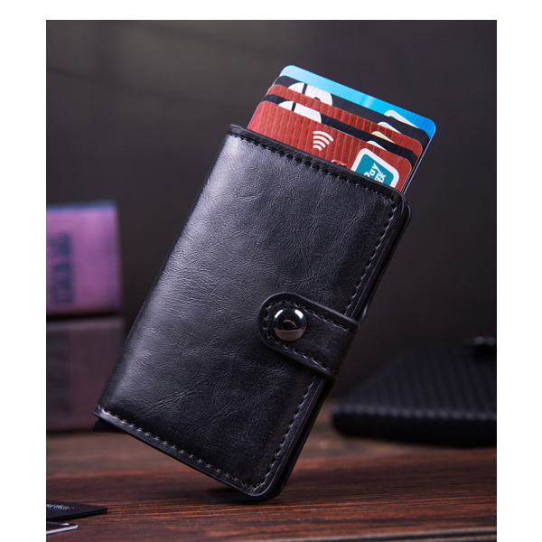 Korthållare PU-korthållare RFID Stöldskydd Kreditkortslåda Kortplånbok i aluminiumlegering Brown
