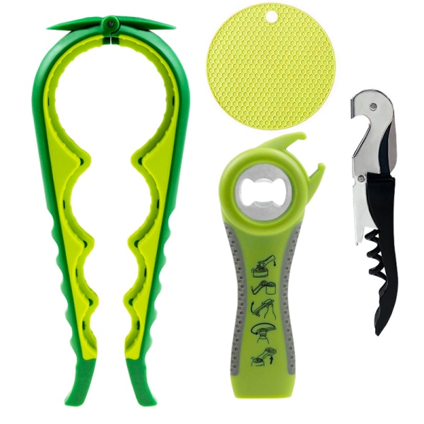 Multifunktionell flasköppnare, burköppnare set, 5-i-1 ölflasköppnare, 4-i-1 flasköppnare, kökslockskruv Green and Yellow 4pcs