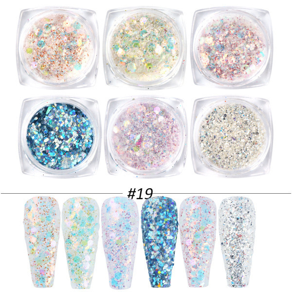 6 stk negl-klistremerker Farger Glittersett Høst og Vinter Diamant i rusk Rosa Champagne Pailletter Negl Glitter Negl P