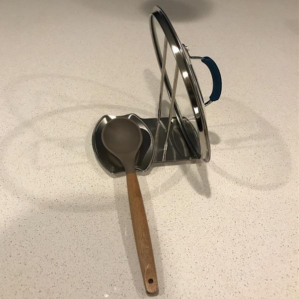 Praktisk Skedstöd och Kastrulllockshållare Köksredskapshållare Rostfritt Stål Panna Potta Lock Stativ Hyllställ Hållare Skedhållare