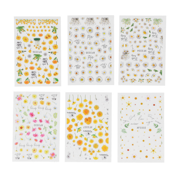 6-arks solsikke tusenfryd mønster neglekunstdekor Negleklebende klistremerke dekorasjonssett