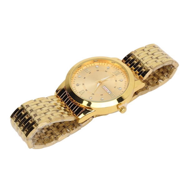 Armbandsur för Män Kvarts Dag Datum Vattentät Casual Lyx Luminous Mode Klänning Klocka med Legering Armband för Affärer Guld