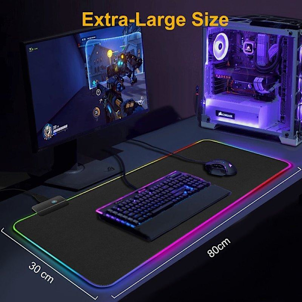 Gaming Mousepad med LED-lys - 80x30cm - RGB