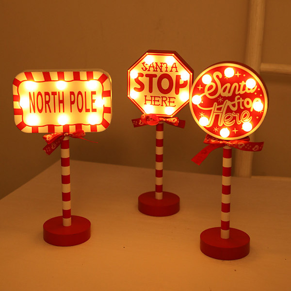 Julevejskilt Stop Dekorative Lys Træ Juleferie Vindue Desktop Atmosfære Led Farvet Lampe Warm Light Christmas hat