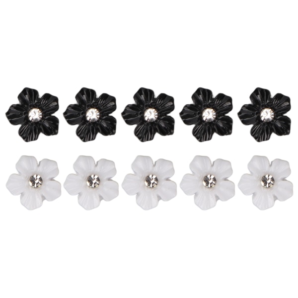 3D Blomster Nagelkonst Dekorationer Svart Vit 5-bladig Blomster Nagel Ornament för DIY Nagel Dekoration