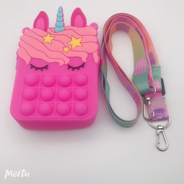 Pop-it Regnbue Unicorn Veske for Jenter rose small