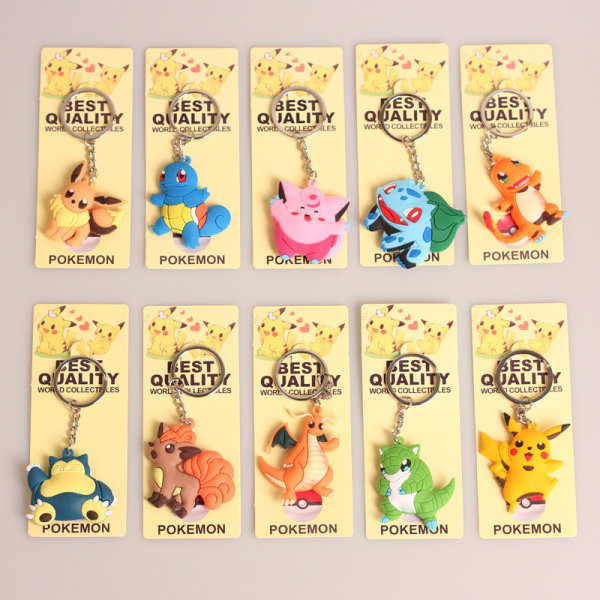 10 Magiske Baby Pet Elf Nøglering Pikachu Miaofrog Snorlax Sandshrew Hurtig Drage Vedhæng 10 Pieces