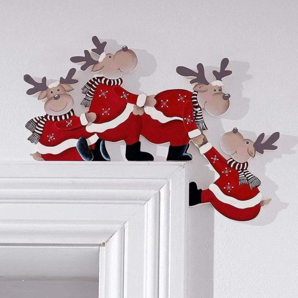 Juldekoration för dörrram - Tomte i trä med älg B 1pcs