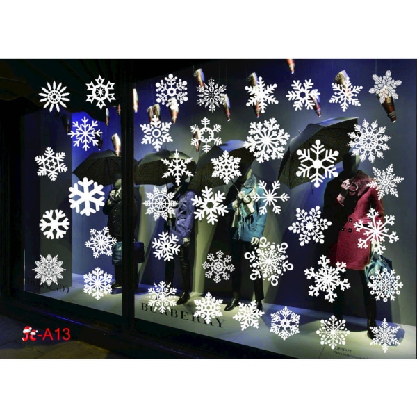 Juldekorationer Färgglad jul statisk klistermärke Vit snöflinga väggdekor Glas klistermärken jul 22