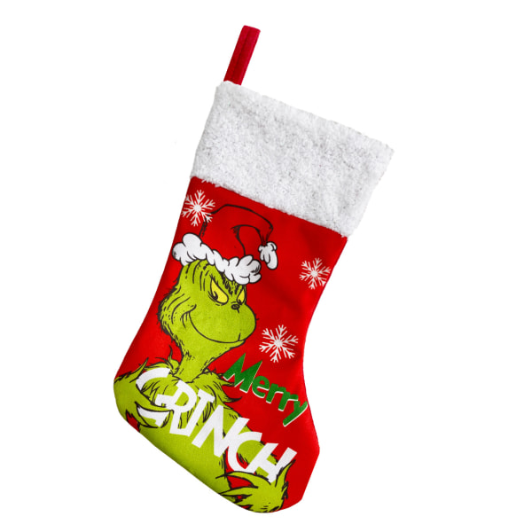Kostym Julstrumpor Grinch Grön Päls Monster Presentpåse Supermjuk julhängande Grinch Red Socks