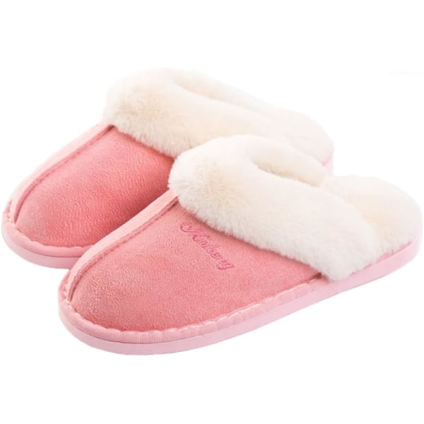 Dames Hjemmesko Vinter Varme Memory Foam Fluffy Slip-on /Anti-Skid Sål, Hjemmesko Indendørs Og Udendørs Pink 38.5/40 EU