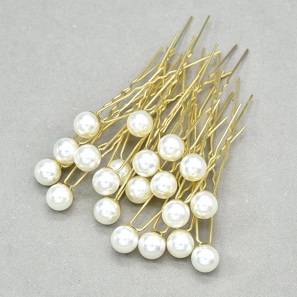 Hårnålar med pärlor U-formade pärlor Hårnålar för kvinnor Flickor Bröllopsboll Hår Smycken Tillbehör 20 stycken i en låda Gold-L