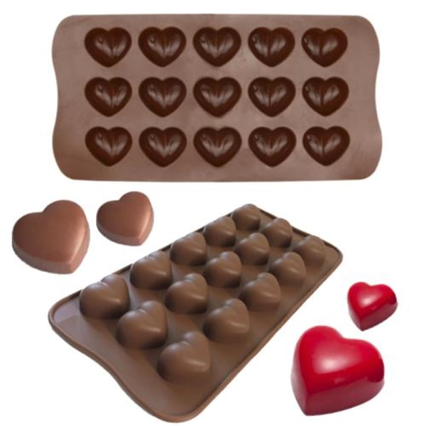 Is/Chokolade/Gele Form med 15 hjerter - Isform - Pralymphorm Brun brown