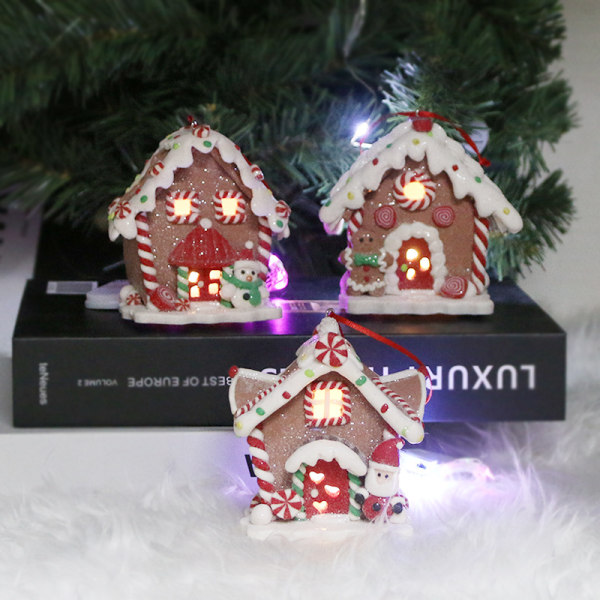 Christmas Small Pendant Polymer Clay Luminous Christmas House Creative Christmas LED Luminous Christmas House B