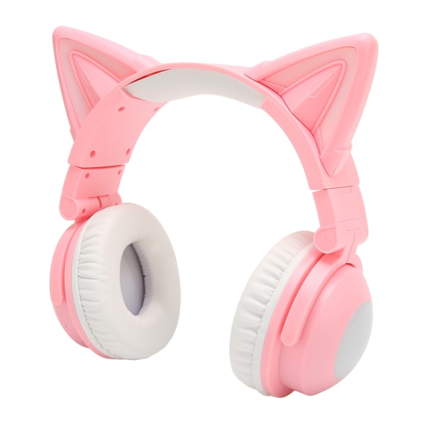 Kattøre Bluetooth-headset Stereo Søt Høy Følsomhet Innebygd Mikrofon Justerbar LED Barn Headset med 3,5 mm Kabel Rosa