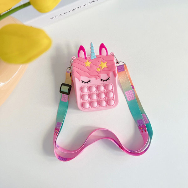 Pop-it Regnbue Unicorn Veske for Jenter pink small