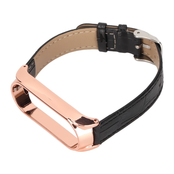 Hurtigudløsende læderurremme Bambusmønster Urremme Håndleds Smartwatch Rem Udskiftning til Xiaomi Mi Band 6 5 NFC Sort Guld