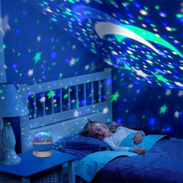 LED Automatisk Roterande Stjärnhimmel Liten Nattlampa USB Stjärnprojektion Bordlampa Nattlampa Blue Starry Sky DC  5V