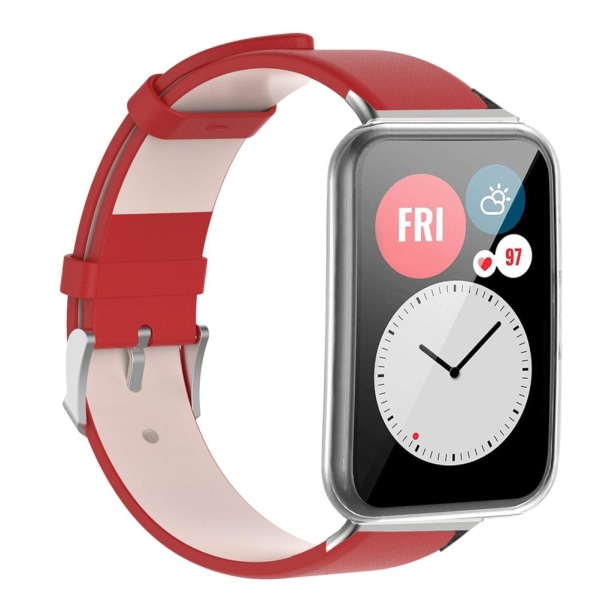 Smart Watch Band Läderrem Röd Bekväm slitage Justerbar Ersättningsdel för Watch FIT2
