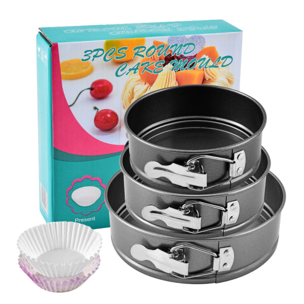 Tjock rund låsbuckla non-stick kakplatta pizzaplatta flyttbar spänne kolstål bakplatta kakform black 3pcs