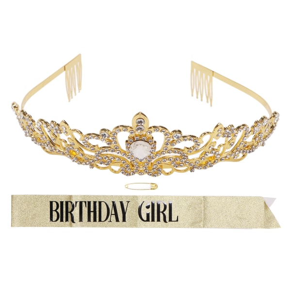 Brudgum Sash Crown Set Vacker Rhinestone Elegant Guld Brud Crown Axelband Kit för Bröllop