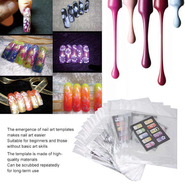 20 stk. Neglekunst Tryk Skabelon Stencil Genanvendelig Negleklistermærke DIY Manicure Værktøj