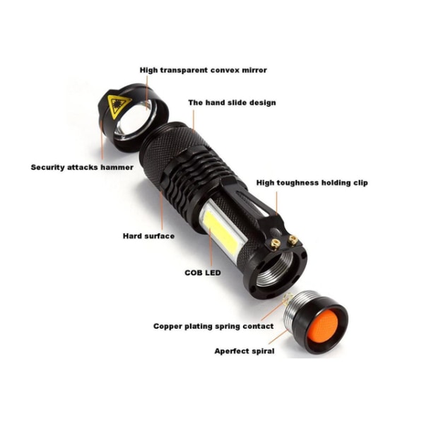 LED-ficklampa 3W Cree XP-E Q5 LED 300 Lumen + COB + Zoom