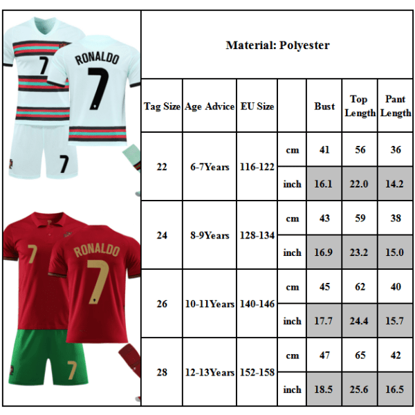 Barnestreningsdrakt fotballsett nr. 7 Cristiano Ronaldo