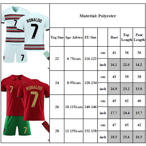 Portugal Hjemme- og Bortetrøye nr. 7 Cristiano Ronaldo Sett Hjemme