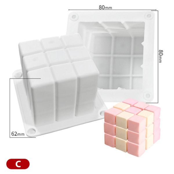 Silikonform 3D Kub Bakform Mousseform DIY Kvadrat C