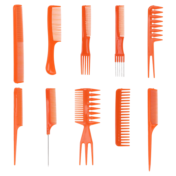 10-pack hårstylingkammarset Antistatisk Professionella Frisörkammar Pack för Kvinnor Män Orange