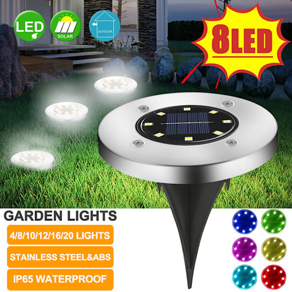 8 LED Solcellsmarklampa Färg Ljus 1st