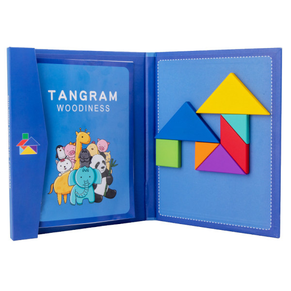 Magnetisk tangram-puslespill i tre for barn, pedagogiske hjelpemidler for elever på barneskolen, matematiske geometripuslespill og byggeleker N